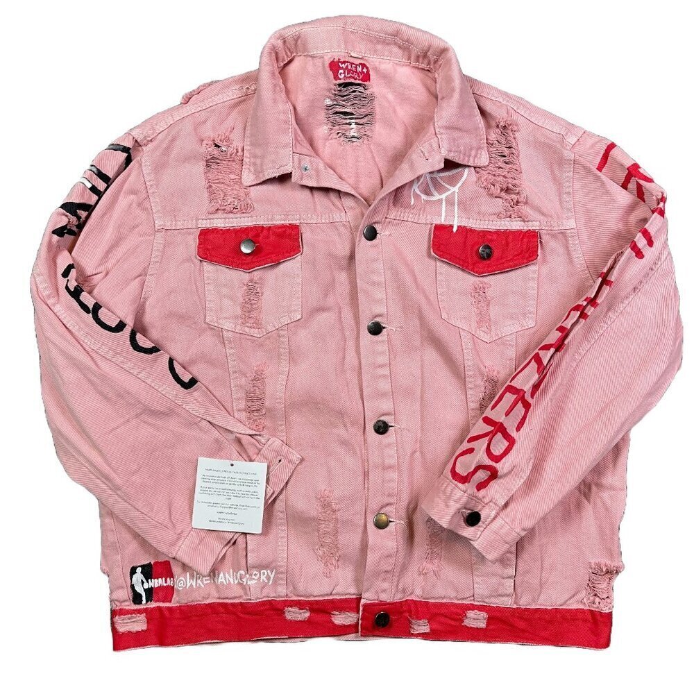 Wren + Glory Portland Trailblazers Hand Painted NBA RIP CITY Denim Jacket Large